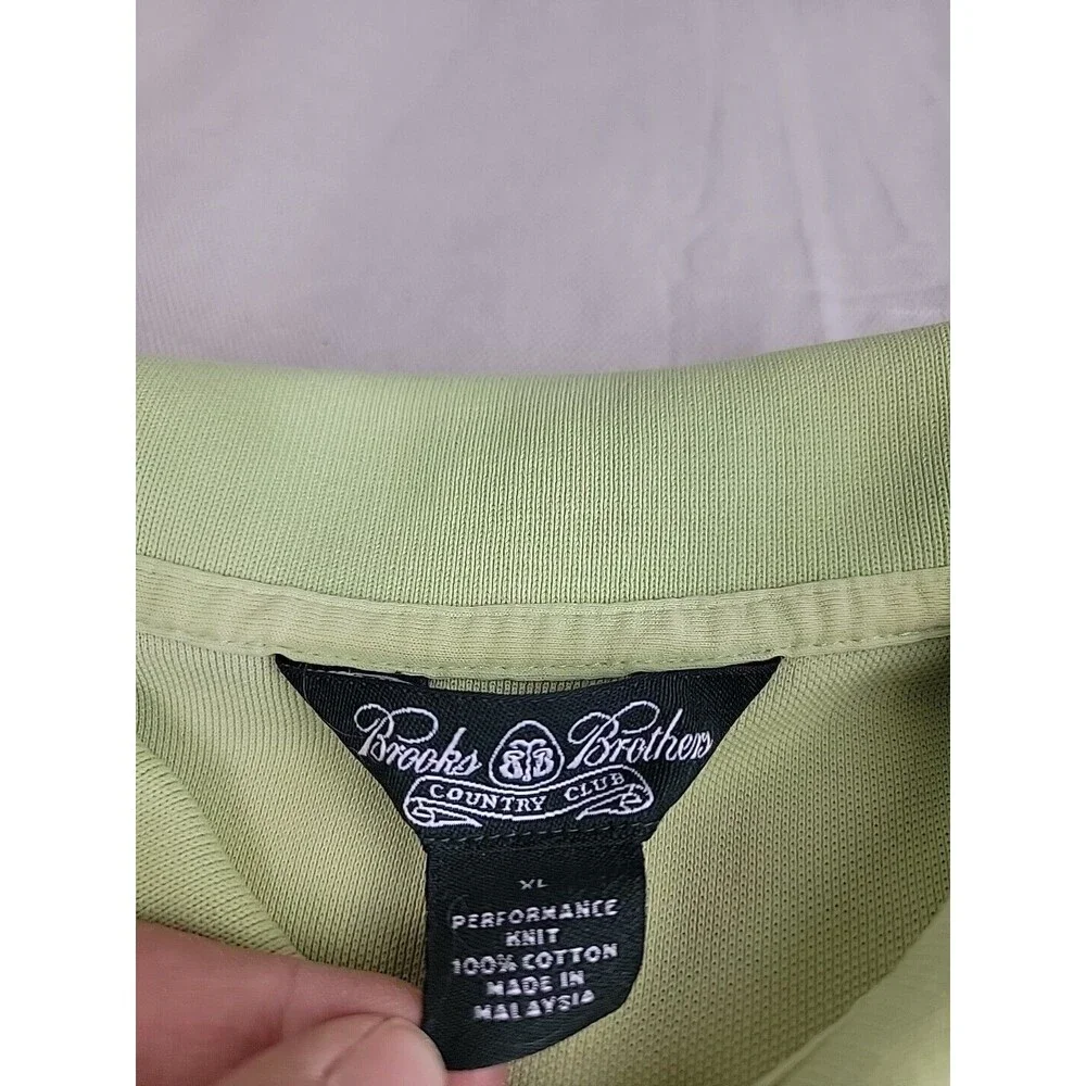 Brooks Brothers Polo Shirt Mens XL Green Striped Performance Knit Cotton‎ Preppy